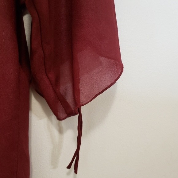 Sheer, blouse, quarter sleeve, garnet - Picture 5 of 10